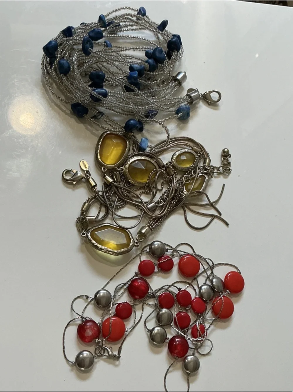 Chico's Multistrand Beaded Necklace in Blue, Red & Yellow Sexy Boho Beach Chic